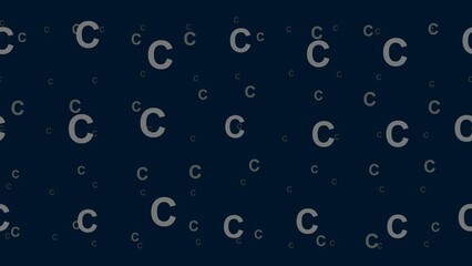 Poster - Capital letter C symbols float horizontally from left to right. Parallax fly effect. Floating symbols are located randomly. Seamless looped 4k animation on dark blue background