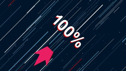 Poster - 100 percent symbol flies through the universe on a jet propulsion. The symbol in the center is shaking due to high speed. Seamless looped 4k animation on dark blue background with stars