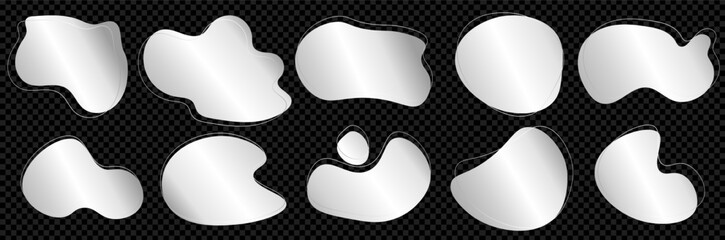 Aufkleber - Silver abstract organic blob. Vector design element. Irregular forms icons, Rounded fluid pack. Metal illustration collection.