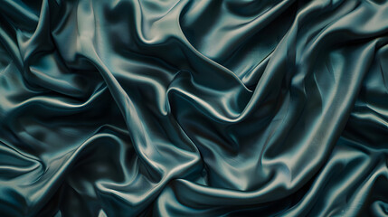 Wall Mural - Rich teal satin fabric with luxurious waves, conveying a sense of sophistication and tranquillity