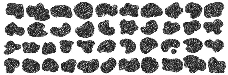 Fototapete - Big pack of scribble vector shapes. Pen paint element. Pencil brush or marker rought scratch organic blob. Vector grungy illustrations kit