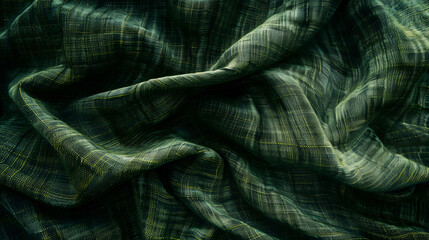 Poster - Luxurious green textured fabric showcasing a classic plaid design with a modern twist in its texture