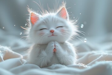 Wall Mural - fluffy white cat make a wish,cute