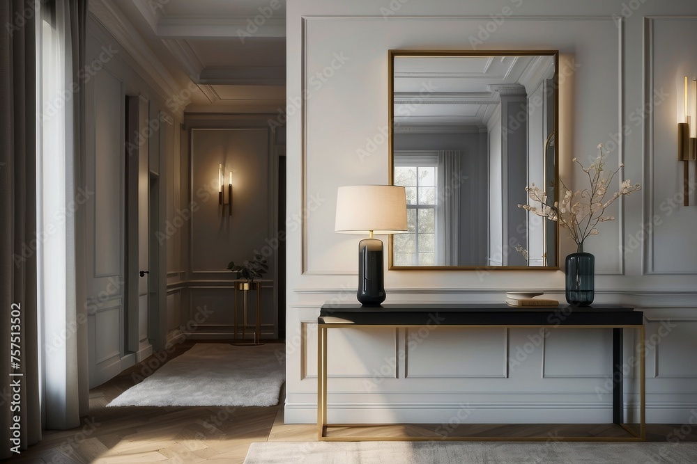 An entryway designed with minimalist principles, featuring a sleek ...
