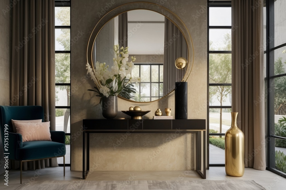 An entryway designed with minimalist principles, featuring a sleek ...