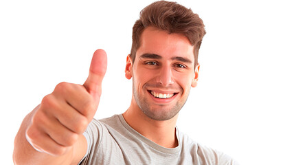 Handsome man doing ok gesture with thumbs up, smiling happy and cheerful isolated on white or transparent background. 