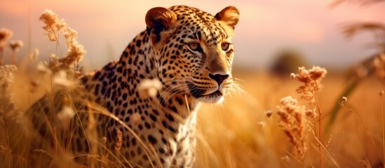 Poster - wild leopard in the savanna landscape