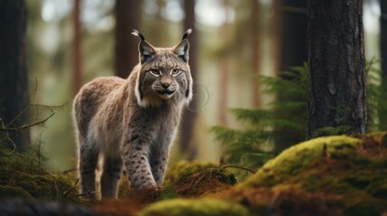 Wall Mural - wild lynx in forest