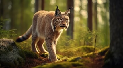 Poster - wild lynx in forest