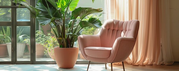 Wall Mural - pink chair in the interior.