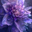 Violet Fractal Flower with Water Droplets - Purple Floral Fantasy with Rain and Shine