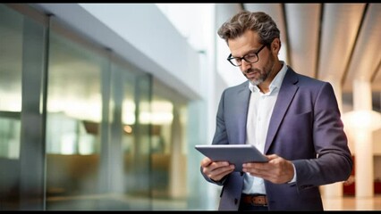 Poster - portrait of man and tablet in office for engineering, fresh face, bright tones