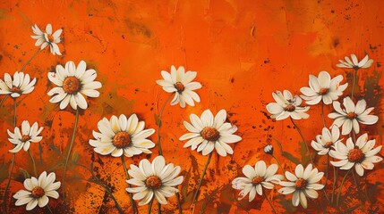 Poster - Beautiful daisies on orange background