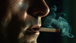 Cigarette Smoking Close-up. Addiction and Health Risk