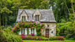 English Village Cottage. A typical English farm house with flowers. English Country Garden with cottage garden plants