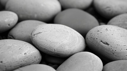 Wall Mural - Elegant black and white photo of smooth river stones, evoking simplicity and peace.