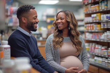 Generate an image of a pharmacist counseling a pregnant woman on medication safety during pregnancy