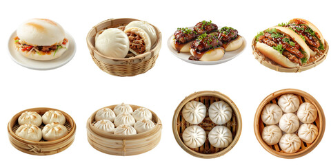 Wall Mural - Stream barbecue pork bun png collection set no background for decoration.