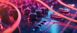 © pector - audio mixer with wires on neon light