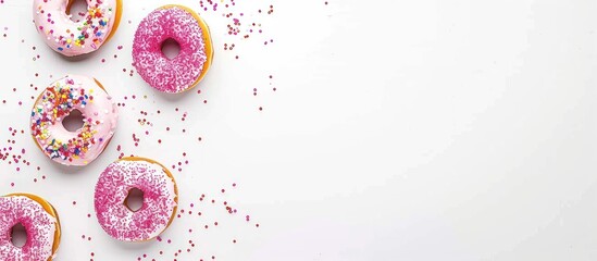 Wall Mural - Donuts and sprinkles on white background
