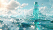 Oceanic Beauty Concept, Bottle of Care Product Engulfed in Sea Foam and Light