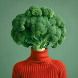Fototapeta  - Person with broccoli head wearing a red turtleneck
