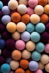 Wall Mural - Different color wool balls on texture background, closeup view сreated with Generative Ai