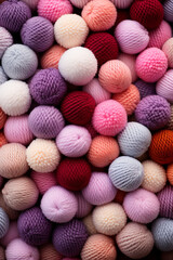 Wall Mural - Different color wool balls on texture background, closeup view сreated with Generative Ai