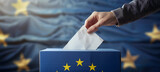 Fototapeta Perspektywa 3d - Election in the European Union, Ballot box on EU flag background