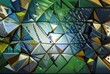 Abstract composition of 3D triangles. Green, gold, texture colors. Illustration