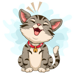 Sticker - Cartoon funny cat sitting on white background