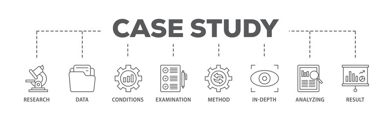 Poster - case study banner web icon illustration concept with icon of research, data, conditions, examination