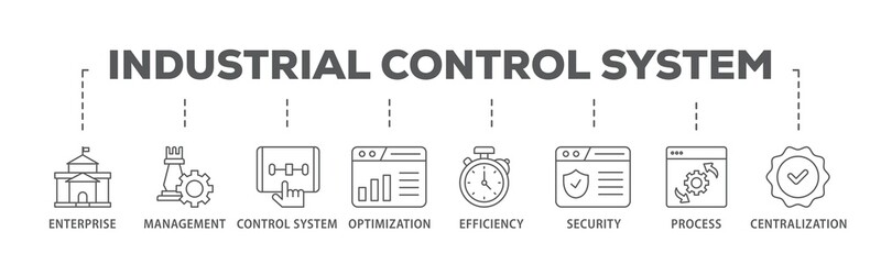 Poster - Industrial control system banner web icon illustration concept with icon of enterprise, management, control system, optimization, efficiency icon live stroke and easy to edit 