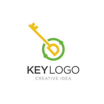 Initial letter D Key logo Concept, Key with Letter D, Vector Logo Design Template