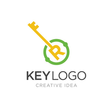 Initial letter R Key logo Concept, Key with Letter R, Vector Logo Design Template