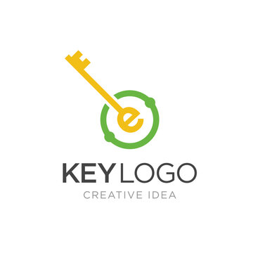 Key with letter e, Vector Logo Design Template