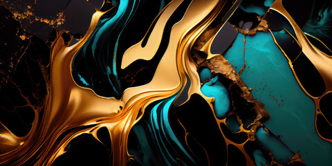 Wall Mural - Emerald Green, Gold, Black Marble Texture	