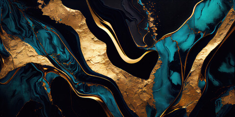 Wall Mural - Emerald Green, Gold, Black Marble Texture	