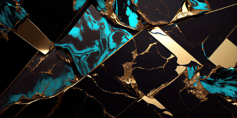 Wall Mural - Emerald Green, Gold, Black Marble Texture	