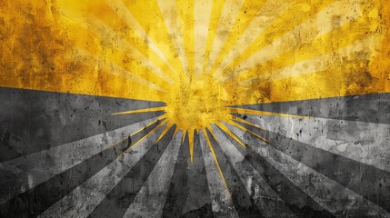 Wall Mural - Radiant sunburst yellow and charcoal grey textured background, representing optimism and stability.