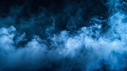 Canvas Print - Serene, sky-blue smoke floating against a calm, dark backdrop, lit by peaceful ground lighting.