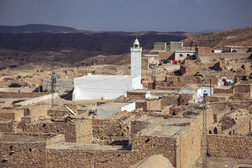 Canvas Print - View of party abandoned Toujane Berber village near Matmata city, Kebili Governorate, Tunisia