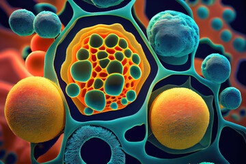 Organic cells detailed microscope view, biology style