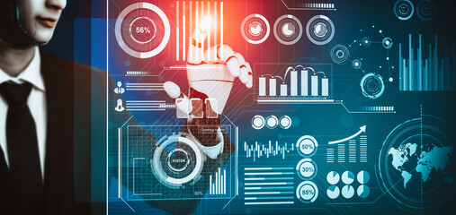 Poster - XAI 3D rendering futuristic droid robot technology development, artificial intelligence AI, and machine learning concept. Global robotic bionic science research for future of human life.