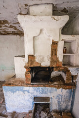 Poster - Stove in cottage in abandoned Stechanka village in Chernobyl Exclusion Zone, Ukraine