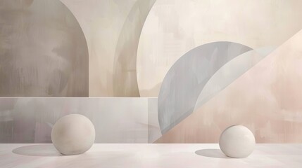 Wall Mural - Zen geometric abstract background with balanced shapes and soft, neutral colors for a tranquil atmosphere.