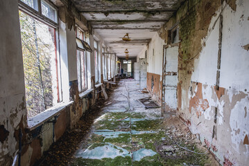 Poster - Corridor in school in Illinci abandoned village in Chernobyl Exclusion Zone, Ukraine