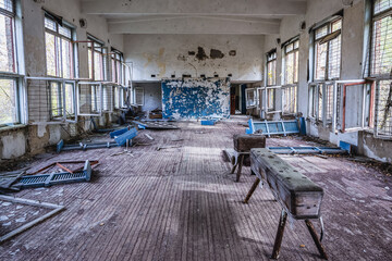 Poster - Gym in school in Illinci abandoned village in Chernobyl Exclusion Zone in Ukraine