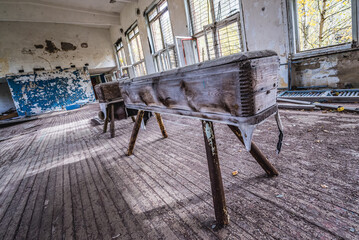 Poster - Gym in school in Illinci abandoned village in Chernobyl Exclusion Zone in Ukraine