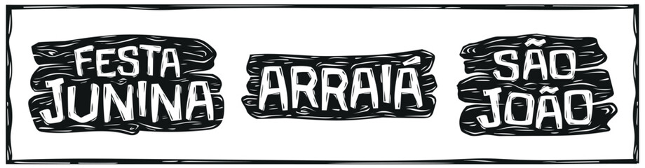 Sticker - Set of posters for Arrai?, S?o, Jo?o and Festa Junina. Traditional Brazilian woodcut.eps